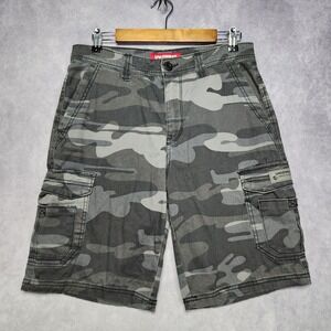 Unionbay Mens Gray Camo Cargo Shorts Size 32 Cotton Stretch Camouflage Casual